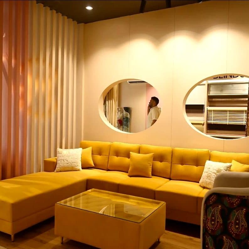 Sofa and blinds display inside the GM Homes showroom, Jorhat